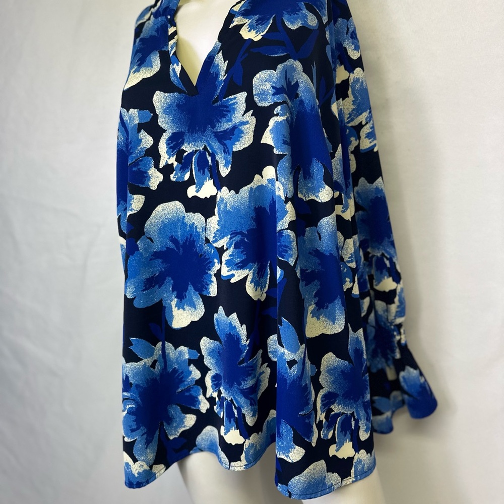 STUNNING STUDIO PARK BRAND 3X MULTICOLORED BLOUSE Blue Black White Long Sleeve - Picture 3 of 5